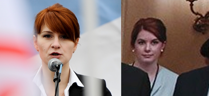 Left: Maria Butina in an April 21, 2013 photo from the Associated Press, Right: Unknown woman at the White House